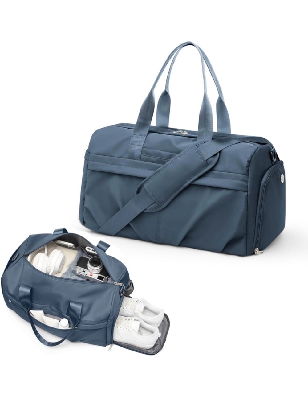 Steel Blue Travel Duffle Bag with Shoe Compartment